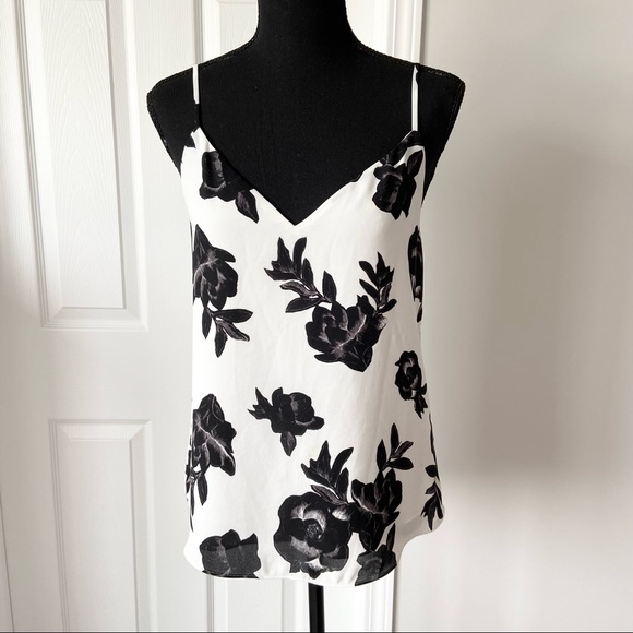 Aritzia Babaton Everly Camisole White Black Floral V-Neck Tank Top - Picture 3 of 16